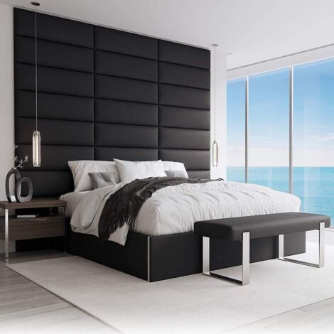 Testiera Letto Imbottita Deco In Tessuto Nero - 160x100 Cm, Spessore 8 Cm, Piedini Faggio, Incluso Kit Montaggio