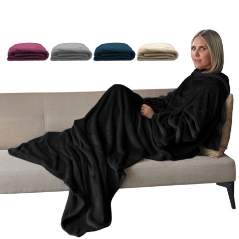 Plaid Avec Manches Et Poche Adulte 140x210 Cm - Double Face Sherpa Et Flanelle - 100% Polyester, Lavable Machine