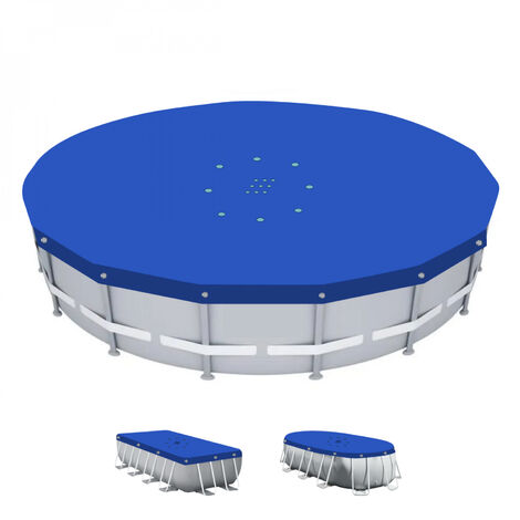 Linxor – Bâche de piscine réversible 4 saisons ronde 3,05 m – 150 gsm en polypropylène – Évacuation eau pluie – Couleur bleu et gris