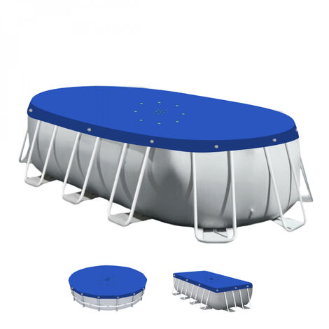 Linxor – Bâche de piscine réversible 4 saisons – Ovale 3,05 x 5,49 m – 150 gsm – Indéchirable avec tamis d'écoulement – Corde de fixation