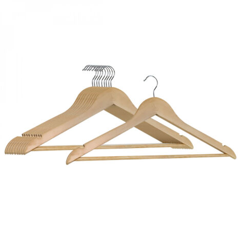 Lot de 20 cintres 45 cm pour vêtements adulte avec crochet pivotant à 360° - Bois clair - Vivezen (1/5)