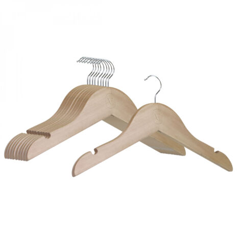 Lot de 10 cintres 28.5 cm pour vêtements bébé avec crochet pivotant à 360° - Bois clair - Vivezen (1/5)
