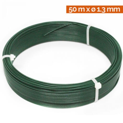 Fil d'attache en acier galvanisé plastifié pour grillage ou autre - 50 m x 1.3mm Ø - Vert - Linxor