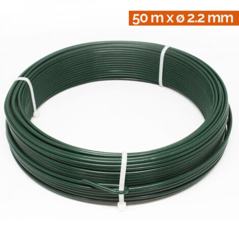 Fil de tension en acier galvanisé plastifié pour grillage ou autre - 50 m x 2.2mm Ø - Vert - Linxor
