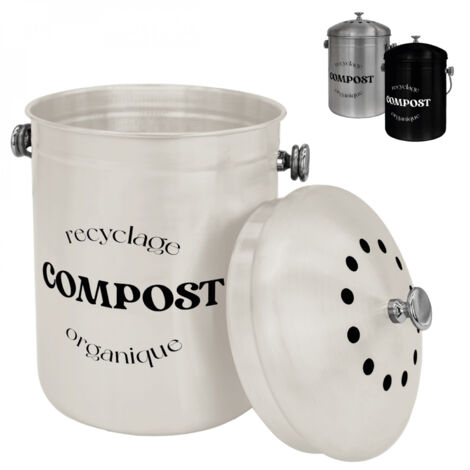 Linxor – Composteur de cuisine 5L en acier inoxydable 201 – Design poubelle américaine – Résistant à la rouille et aux coups – Beige