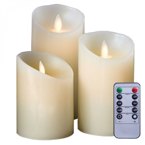 Lot de 3 bougies à LED en cire 10, 12,5, 15 cm avec télécommande – Flamme vacillante pour ambiance chaleureuse – Piles AAA non incluses – Vivezen (1/5)