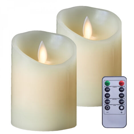 Lot de 2 bougies à LED 10 cm en cire avec télécommande, flamme vacillante - Vivezen