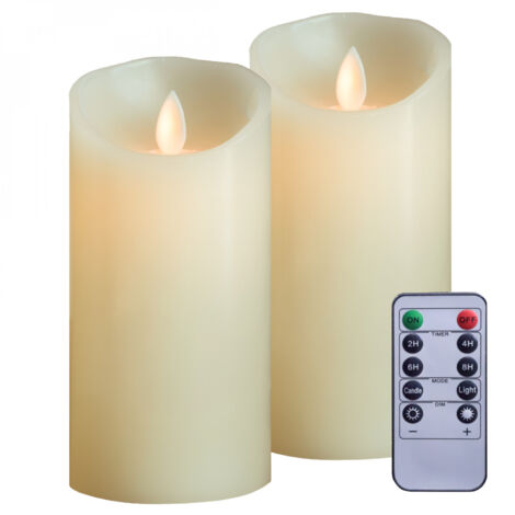 Lot de 2 bougies à LED 15 cm en cire avec télécommande, flamme vacillante - Vivezen (1/5)