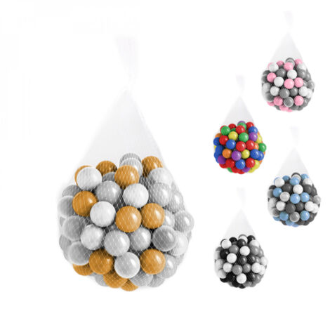 Sac de 100 balles de jeu ou de piscine 5,5 cm - Doré, gris, blanc et transparent - Monsieur Bébé