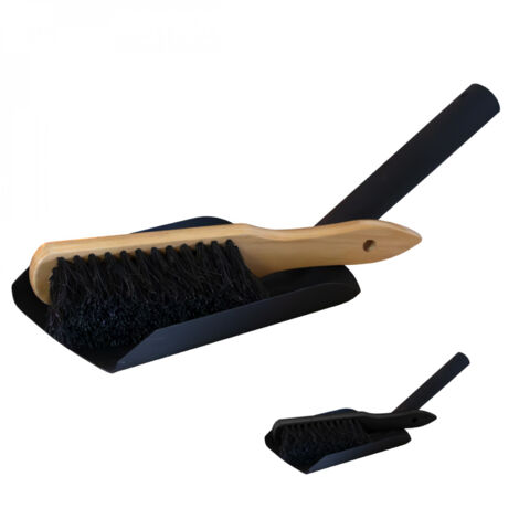 Linxor – Pelle à cendre en fer 39 cm – Balayette en bois avec brosse souple – Accessoire cheminée pour cendres refroidies (1/5)