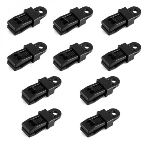 Lot de 10 pinces à tendre, clips pour bâches ou toiles - Noir - Linxor (1/4)