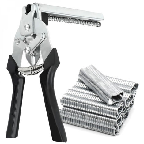 Pince à agrafes rapides pour grillage, clôture + 1200 agrafes - Gris - Linxor (1/5)