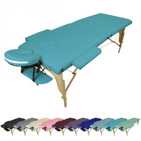 Table de massage pliante 2 zones en bois avec panneau Reiki + Accessoires et housse de transport - Bleu turquoise - Vivezen