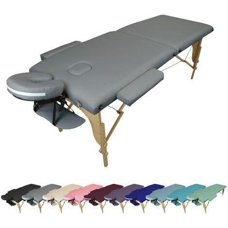 Table de massage pliante 2 zones en bois avec panneau Reiki + Accessoires et housse de transport - Gris - Vivezen