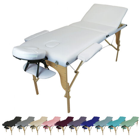 Table de massage pliante 3 zones en bois avec panneau Reiki + Accessoires et housse de transport - Blanc - Vivezen