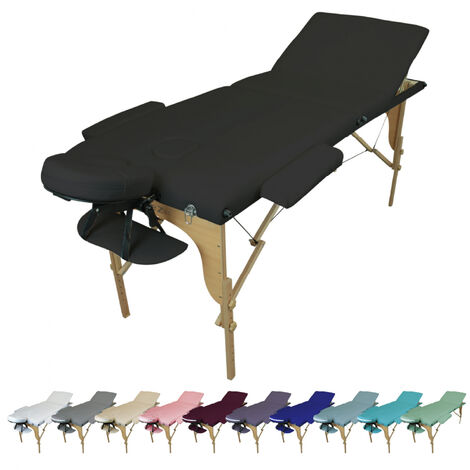 Table de massage pliante 3 zones en bois avec panneau Reiki + Accessoires et housse de transport - Noir - Vivezen