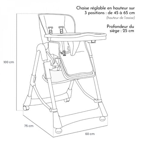Chaise haute bébé pliable réglable hauteur dossier tablette - Ptit - Celeste - Monsieur Bébé