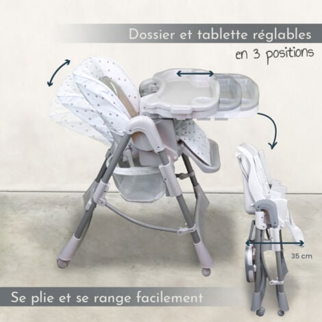 Chaise haute bébé pliable réglable hauteur dossier tablette - Ptit - Celeste - Monsieur Bébé