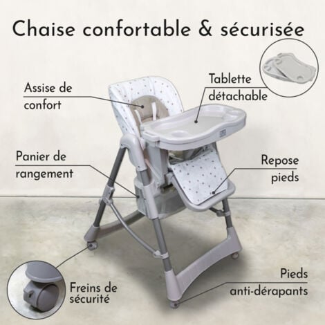 Chaise haute bébé pliable réglable hauteur dossier tablette - Ptit - Celeste - Monsieur Bébé