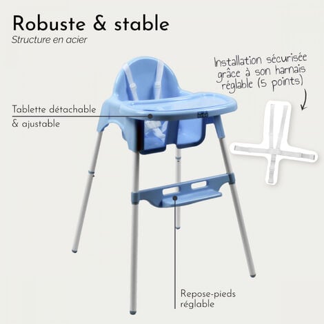 Chaise Haute Bebe Reglable Hauteur Et Tablette Delice Bleu Monsieur Bebe