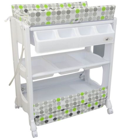 Table A Langer Avec Baignoire Et Rangements Vert Monsieur Bebe