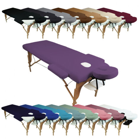 Housse de table de massage éponge violet – Kit complet 4 pièces – Ajustement pour tables 175-190cm – Lavable à 30° – Vivezen