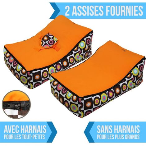 Transat Pouf Bebe Avec 2 Poches De Rangement Poignee De Transport Et 2 Assises Funky Monsieur Bebe