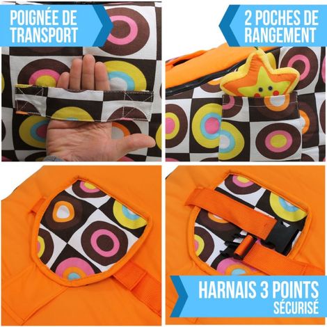 Transat Pouf Bebe Avec 2 Poches De Rangement Poignee De Transport Et 2 Assises Funky Monsieur Bebe