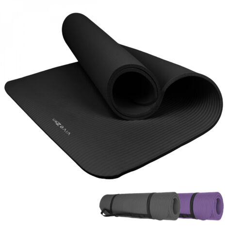 Tapis de yoga, de gym, d'exercices 186 x 120 x 1 cm + sangle de transport - Noir - Vivezen (1/5)