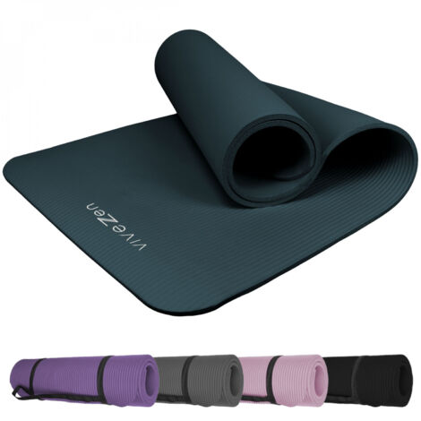 Tapis de yoga, de gym, d'exercices 180 x 60 x 1 cm + sangle de transport - Bleu gris - Vivezen