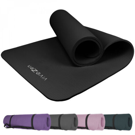 Tapis de yoga, de gym, d'exercices 180 x 60 x 1 cm + sangle de transport - Noir - Vivezen