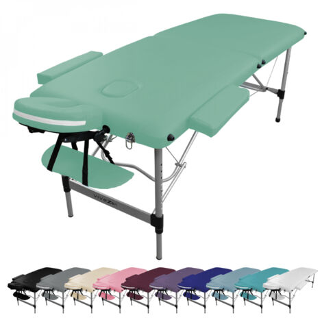 Table de massage pliante 2 zones en aluminium + Accessoires et housse de transport - Vert pastel - Vivezen