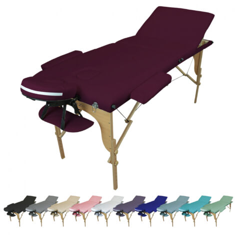 Table de massage pliante 3 zones en bois avec panneau Reiki + Accessoires et housse de transport - Prune - Vivezen