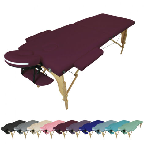 Table de massage pliante 2 zones en bois avec panneau Reiki + Accessoires et housse de transport - Prune - Vivezen