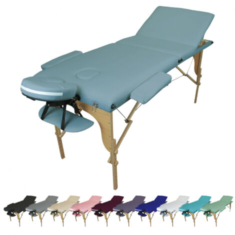 Table de massage pliante 3 zones en bois avec panneau Reiki + Accessoires et housse de transport - Bleu pastel - Vivezen (1/5)