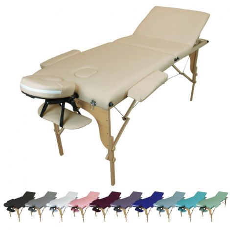 Table de massage pliante 3 zones en bois avec panneau Reiki + Accessoires et housse de transport - Beige - Vivezen