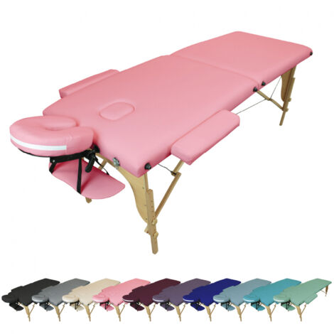 Table de massage pliante 2 zones en bois avec panneau Reiki + Accessoires et housse de transport - Rose pastel - Vivezen (1/5)