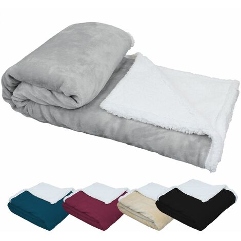 Plaid polaire réversible 220 x 240 cm – Flanelle et sherpa ultra doux – Lavable en machine – Couleur gris – Vivezen