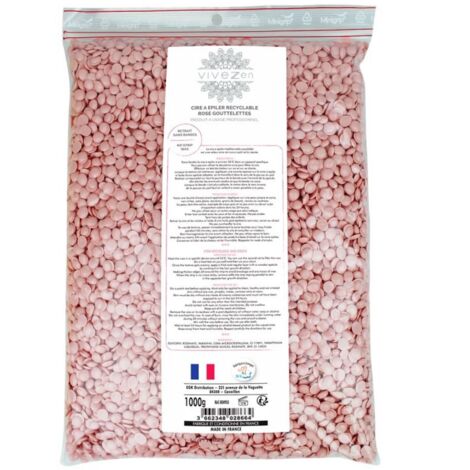 Gouttelettes, perles de cire à épiler pelable et recyclable - 100% fait en France - Rose - Vivezen