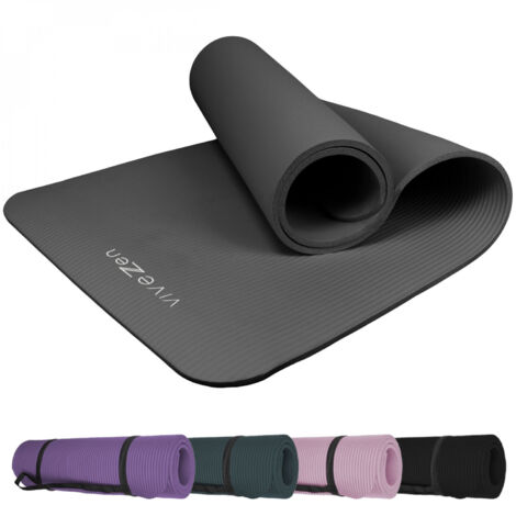Tapis de yoga, de gym, d'exercices 180 x 60 x 1 cm + sangle de transport - Gris - Vivezen