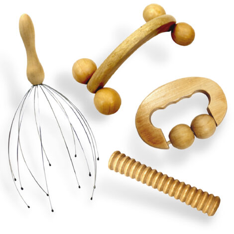 Kit de massage 4 pièces, rouleau en bois pour le dos, la tête, les pieds et multi-usage - Vivezen (1/5)