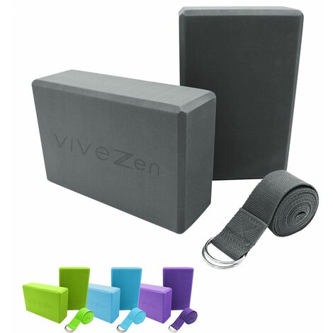 Lot de 2 briques de yoga 23 x 15 x 7,5 cm et sangle de yoga 183 x 3,8 cm - EVA - Gris - Vivezen