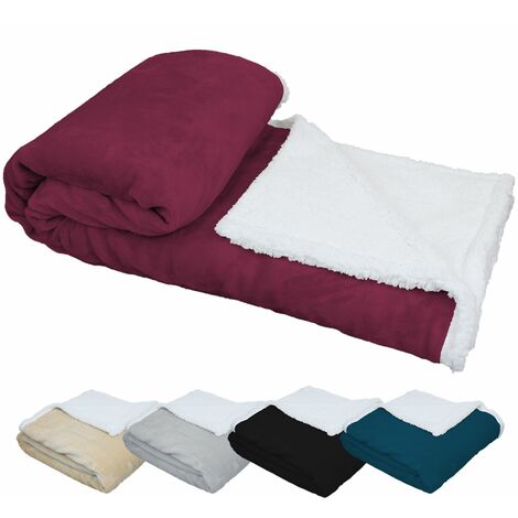 Couverture, plaid polaire 220 x 240 cm en flanelle et sherpa ultra doux - Prune - Vivezen