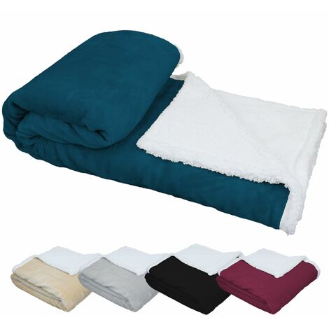 Couverture, plaid polaire 220 x 240 cm en flanelle et sherpa ultra doux - Bleu - Vivezen