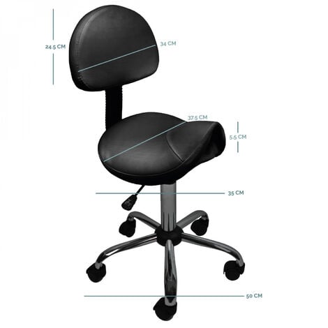 Tabouret ergonomique à roulettes avec dossier réglable en hauteur de 49 à 62 cm et pivotable à 360° - Noir - Vivezen