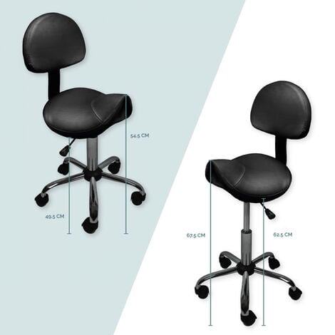 Tabouret ergonomique à roulettes avec dossier réglable en hauteur de 49 à 62 cm et pivotable à 360° - Noir - Vivezen