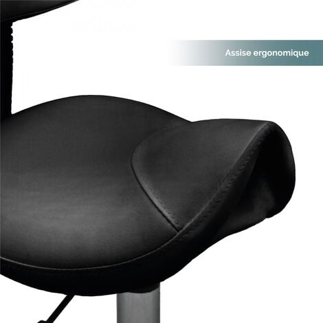 Tabouret ergonomique à roulettes avec dossier réglable en hauteur de 49 à 62 cm et pivotable à 360° - Noir - Vivezen