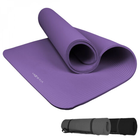 Tapis de yoga, de gym, d'exercices 186 x 120 x 1 cm + sangle de transport - Violet - Vivezen
