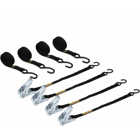 Lot de 4 sangles d'arrimage à cliquet et 2 crochets S - 25 mm x 5 m - Noir - Linxor (1/3)