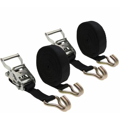 Lot de 2 sangles d'arrimage avec tendeur à cliquet et 2 crochets - 35 mm x 7 m - Noir - Linxor (1/3)